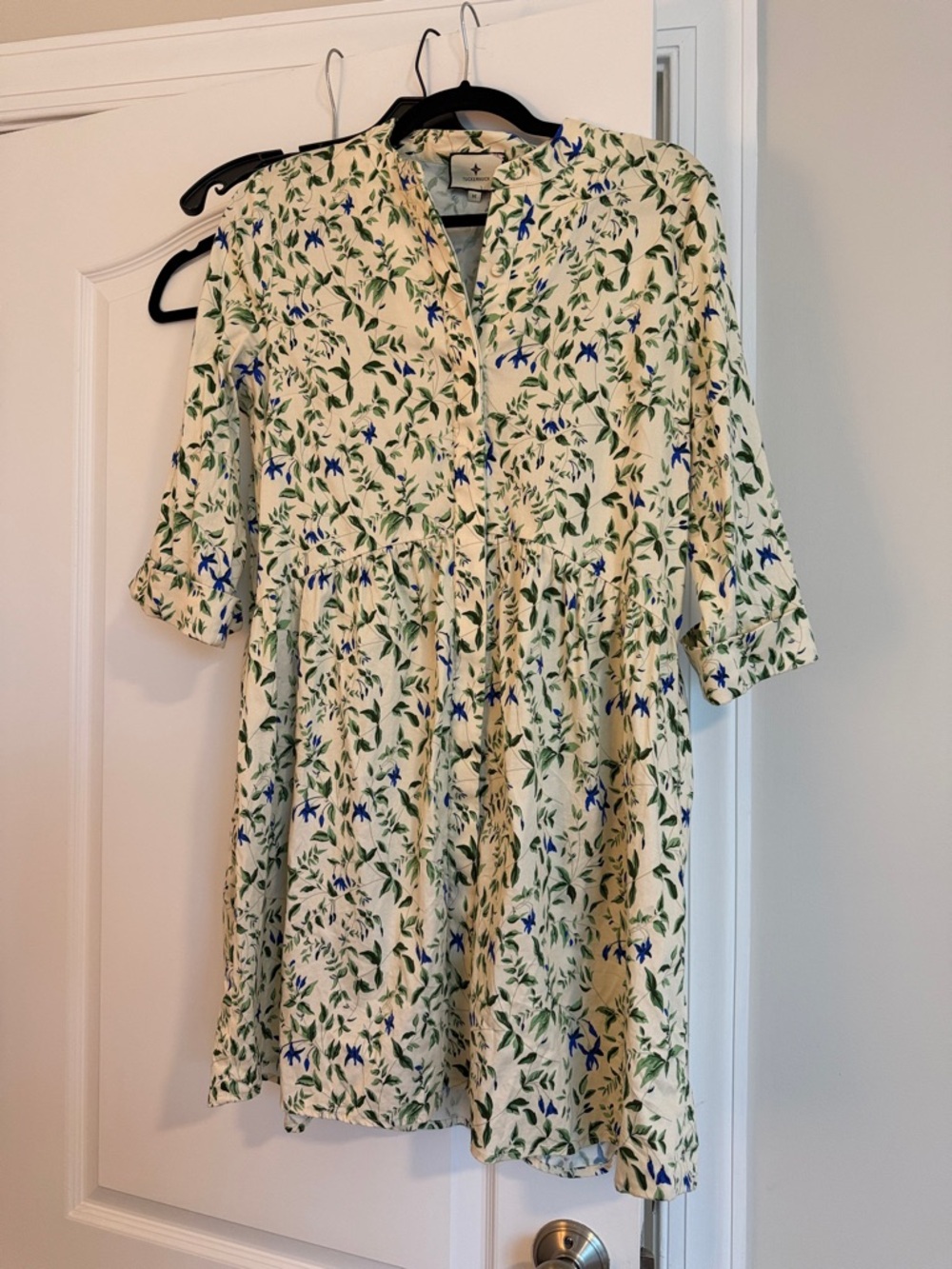 Tuckernuck Cream Floral Shirtdress with Blue and Green Print